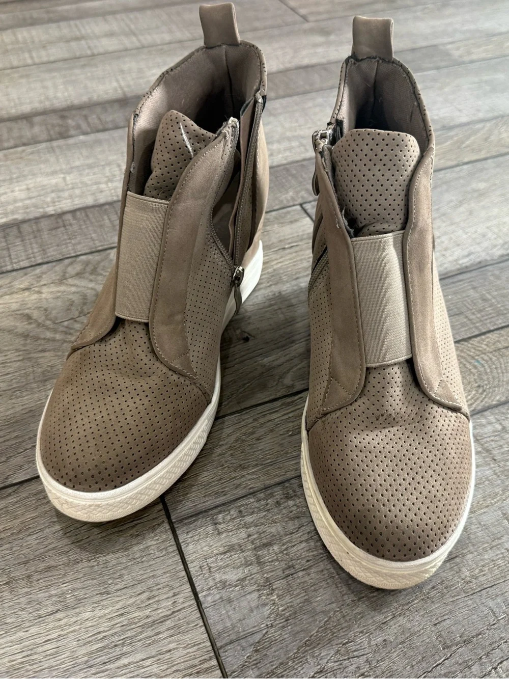 Wedge Sneaker Booties in Taupe for Women